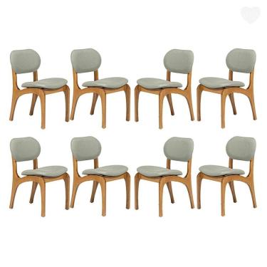 Imagem de Kit 8 Cadeiras De Jantar Estofada Rafine Madeira Castanho Linho Verde