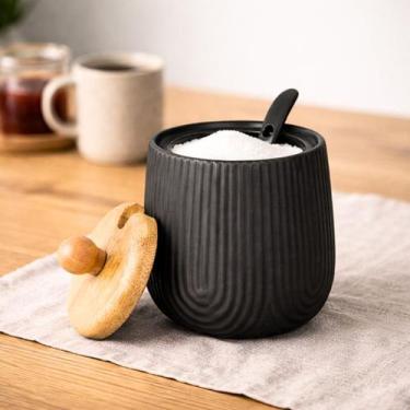 Imagem de Açucareiro Oásis de Cerâmica Preto c/ Tampa e Colher 360ml - Haüskraft