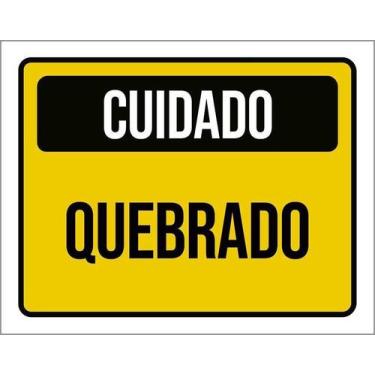 Imagem de Kit 10 Placa Acm Cuidado Quebrado Amarelo 18X23 - Sinalizo