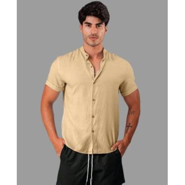 Imagem de Camisa Social Masculina Manga Curta de Viscose Gola Padre - Mitchelgut