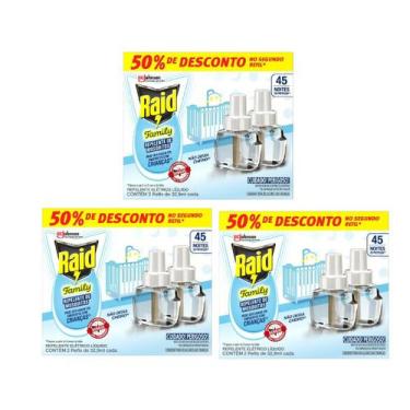 Imagem de Kit 3 Cx 6 Refil Repelente de Mosquitos Raid Family 32,9ml
