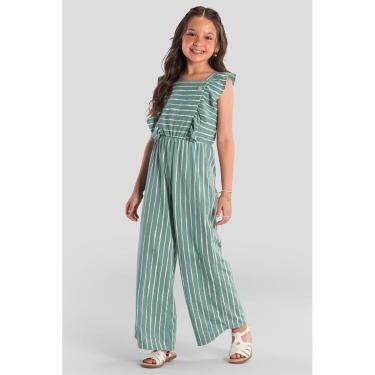 Imagem de Macacão infantil menina listrado Brandili Verde-Feminino