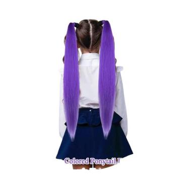 Imagem de Peruca Roxa Escura Com Rabo De Cavalo Duplo 2 Peças Acessórios De Cabe