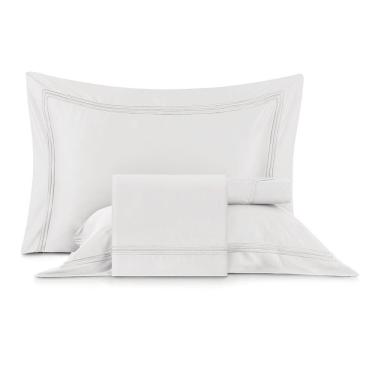 Imagem de Jogo De Cama Queen Bordados Em Cetim 300 Fios Essenza Branco