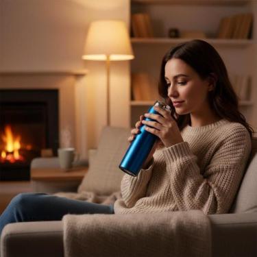 Imagem de Garrafa Térmica Squeeze Digital Azul 500ml com Medidor de Temperatura 