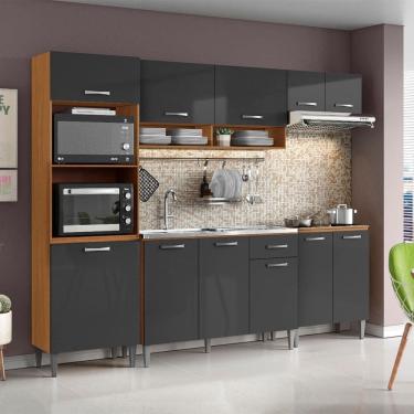 Imagem de Cozinha Atenas com Balcão 120cm com Pia e Cuba GhelPlus e Balcão 70cm Cinamomo Grafite Aramóveis