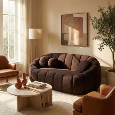 Imagem de Sofá Curvo Orgânico Confortável Concha Bouclê Marrom - Montanari`s Decor