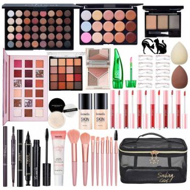 Imagem de CHAFFUL Kit Completo de Maquiagem Feminina – Conjunto Essencial com Base, Primer, Paleta de Sombras, Contorno, Batom, Delineador e Pincéis
