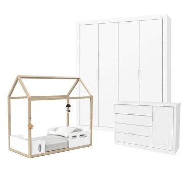 Imagem de Quarto De Bebê Tutto New 4 Portas E Mini Cama Montessoriana Liv Branco Soft Natural - Matic