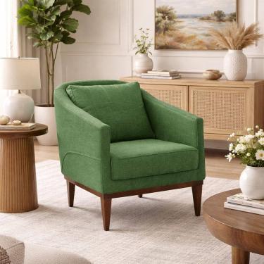 Imagem de Poltrona Fixa para Sala de Estar Tecido Linho Aghata Verde