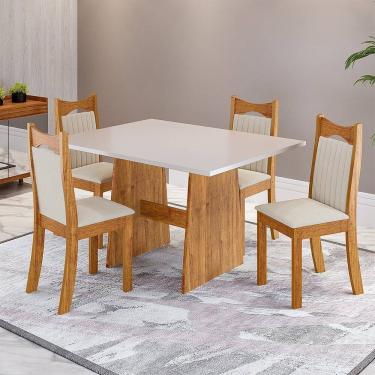 Imagem de Conjunto Sala de Jantar 4 Lugares Retangular Tampo de Mdp Lyra Mel/Blonde/Bege