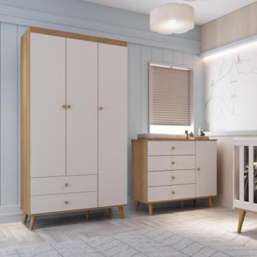 Imagem de Quarto Bebê Completo Guarda Roupa 3 Portas Cômoda 4 Gavetas 1 Porta Lí