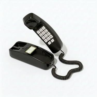 Imagem de Telefones de linha fixa para casa – Telefone com botão grande e fácil de usar para home office, idosos e telefone doméstico; telefone de mesa analógico com design de telefone de parede vintage – telefone doméstico, preto