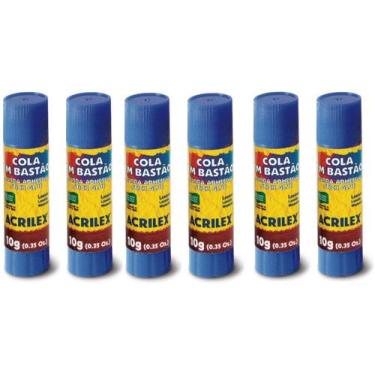 Imagem de Cola Em Bastão 10g Kit 6 Unidades Escolar Lavável Original - Acrilex