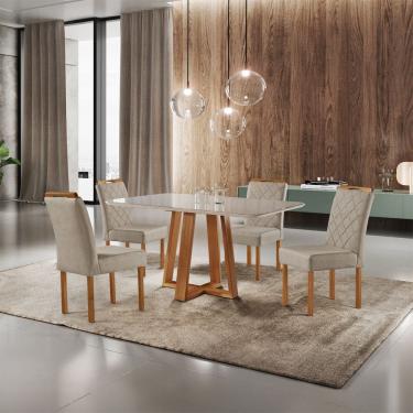 Imagem de Sala de Jantar com Mesa e 4 Cadeiras Moscou Madeira Macica Moveis Mundial