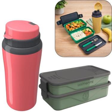 Imagem de Kit Marmita Fit Unitermi Talheres Divisórias Copo Térmico Miami 650ml 