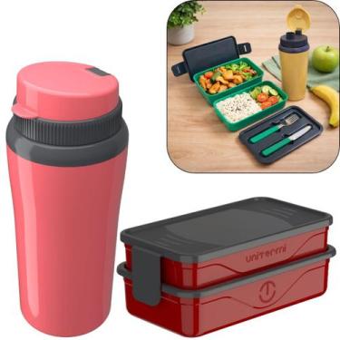 Imagem de Kit Marmita Fit Unitermi Talheres Divisórias Copo Térmico Miami 650ml 