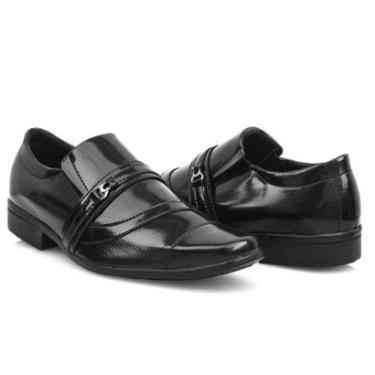 Imagem de Sapato Social Clássico Preto Verniz Bico Fino Quadrado De Calçar Elástico Estilo Italiano-Masculino