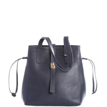 Imagem de Bolsa Feminina Couro Legítimo Azul Marinho com Regulagem lateral e Carteira-Feminino