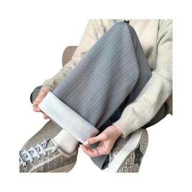 Imagem de Calças Femininas De Cintura Alta Com Forro De Fleece, Largas E Listrad