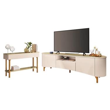 Imagem de Rack Bancada Elara com Aparador Fiero Off White Champanhe - HB Móveis