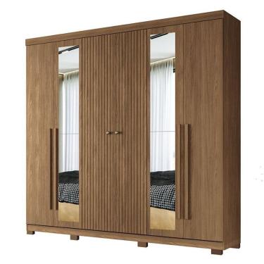 Imagem de Guarda Roupa Casal Ripado 6 Portas Buriti com Espelho e Pés Jatobá Acetinado - Santos Andirá