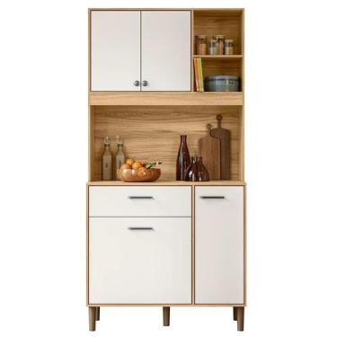 Imagem de Armário de Cozinha Compacta Retrô 90cm Wallie N03 Freijó/Off White - M
