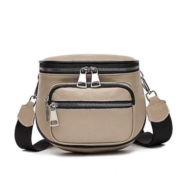 Imagem de Bolsa Feminina Transversal Tipo Pochete OEM 116 em Couro Sintético 18x24x8 Bege para Pú...