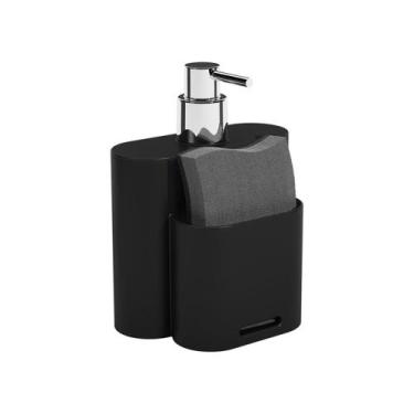 Imagem de Dispenser Porta Detergente Líquido 500ml Esponja Cozinha Flat Preto- 1