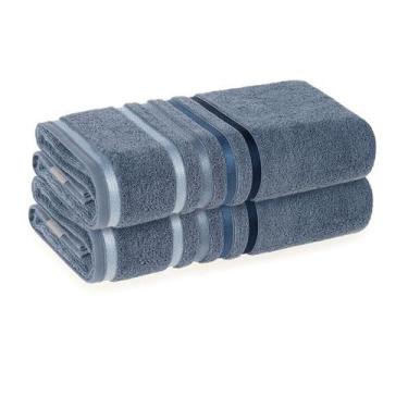 Imagem de Kit Jogo De Toalhas Karsten 2 Peças Rosto Lumina Fio Penteado Cor:Azul