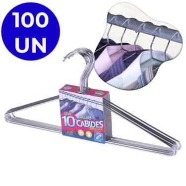 Imagem de Kit 100 Cabide Slim Aço Reforçado Para Loja Arara Roupa Calça Camisa C