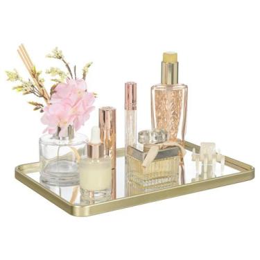 Imagem de Bandeja Decorativa Retangular Espelhada Luxo Perfumes Cosméticos Close