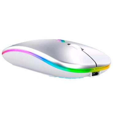 Imagem de Mouse Sem Fio WiFi 2.4Ghz e Bluetooth 5.2 Recarregável Com LED RGB Com