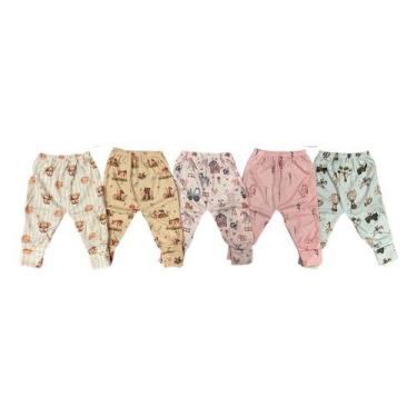 Imagem de Kit 10 Calças Mijão Bebê Menina Vira Pé Canelado Est Alyaht -, Multico