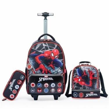 Imagem de Kit Mochila Spider Man Rodinha Estojo Lancheira Escolar Marvel Infantil Masculino-Masculino