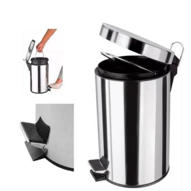 Imagem de Lixeira inox redonda 5 litros casa banheiro pedal vintage 5l cesto rem