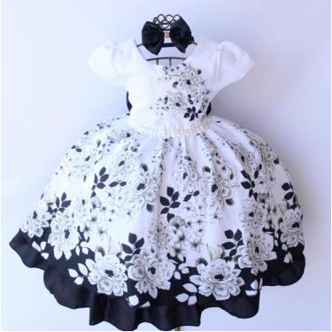 Imagem de Vestido Infantil Juvenil Floral Preto Festa Luxo E Tiara - Pingo De Ge