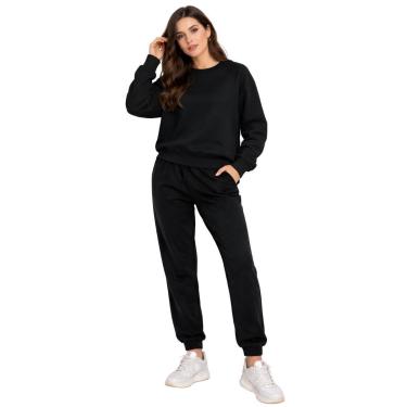 Imagem de Conjunto Moletom Feminino Algodão Gola Careca e Calça Casual Confortável Estilo Casual-...
