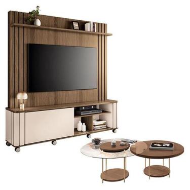 Imagem de Estante Home Theater Trinus Castanho Off White com Kit Mesa de Centro 