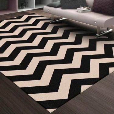 Imagem de Tapete Chevrom Preto com Bege Casa Dona Antiderrapante 100 x 140 cm, 1