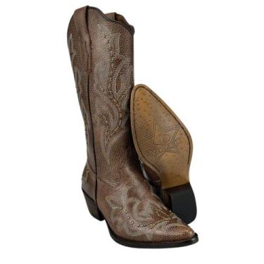 Imagem de Bota Texana Feminina Vimar Boots Bico Fino Castanho Kzar Solado Genova
