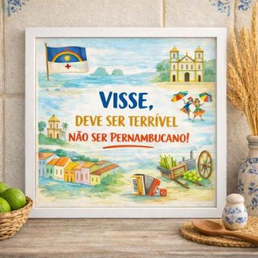 Imagem de Quadro Pernambuco Pernambucano 33x33cm Mold Branca Vidro - Quadros On-