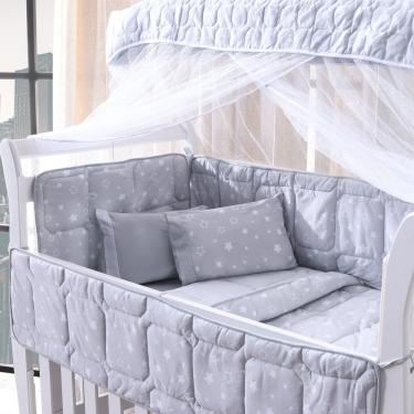 Imagem de Kit Berço Baby 8 Peças Estrelinha Cinza Malha 100% Algodão Antialérgico Toque Ultra Macio Bene Casa