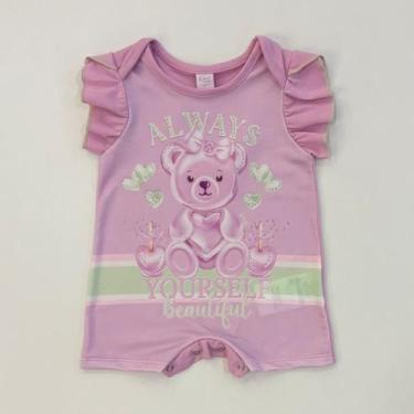 Imagem de Macacao Infantil Menina Cinti Lilas Ursinho Com Strass Verão Moda Bebe