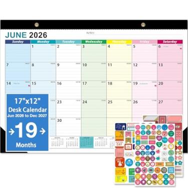 Imagem de Calendário de mesa 2026 – calendário mensal 2026-2027, janeiro de 2026 a junho de 2027, 43 x 30 cm, calendário grande de mesa 2026-2027 com papel grosso, blocos grandes, adesivos, calendário para casa