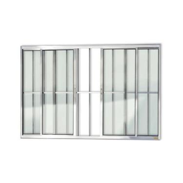 Imagem de Janela de Aluminio de Correr 100x120cm 4 Folhas com Grade e Vidro Liso