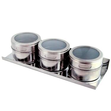 Imagem de Porta Condimentos Temperos Aço Inoxidável Magnético Base - Magnetic Sp