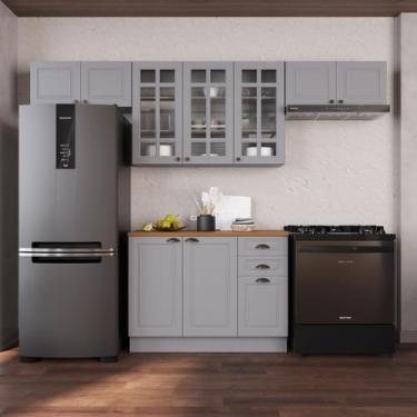 Imagem de Cozinha Modulada 4 Peças 1 Balcão com Tampo 3 Aéreos 100% MDF com Vidr