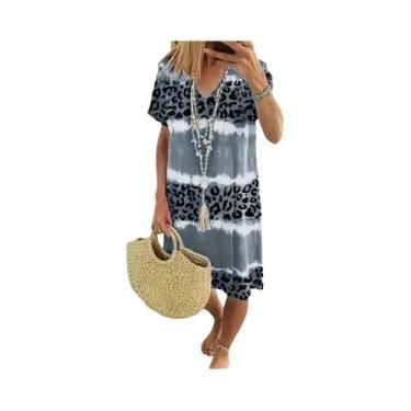 Imagem de Vestido Casual plus Size Para Mulheres Com Estampa Tie Dye E Leopardo,
