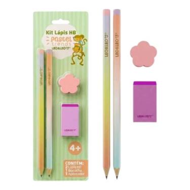 Imagem de Kit Lápis Hb Pastel Trends 2 Lápis Apontador e Borracha Leo&Leo Leonor